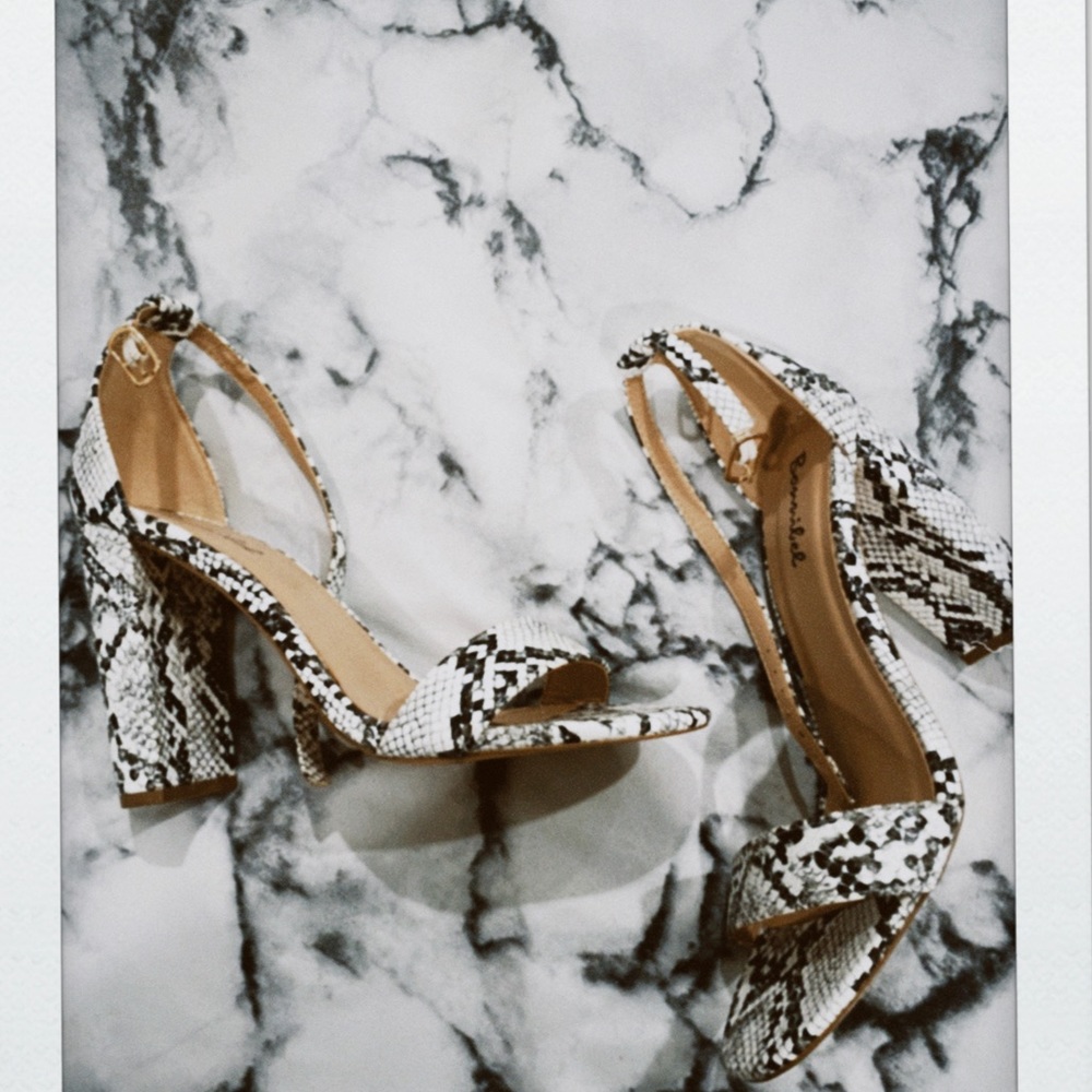 Bonnibel Grey Snake Skin Heels (4 in.)
